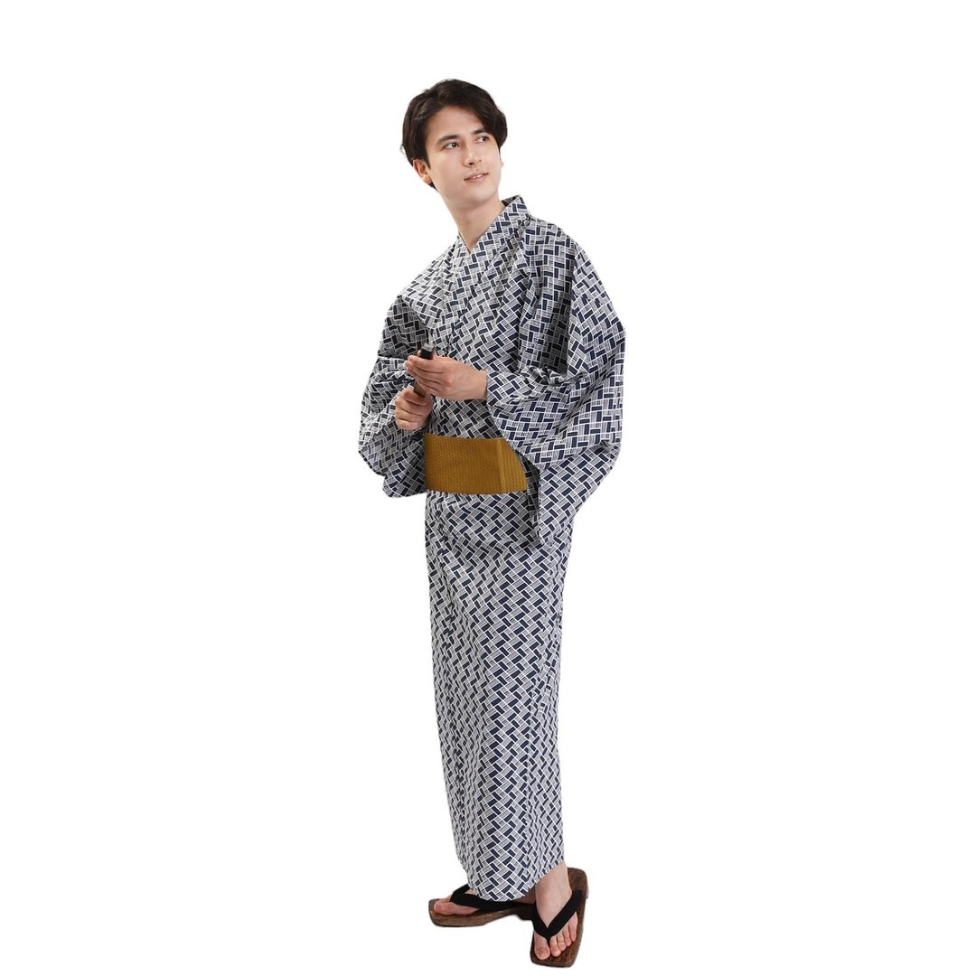 日本 和服 男 绵 浴衣 腰封 2 件 套组 L Z35-e1 yukata - 其他 - 棉 白色