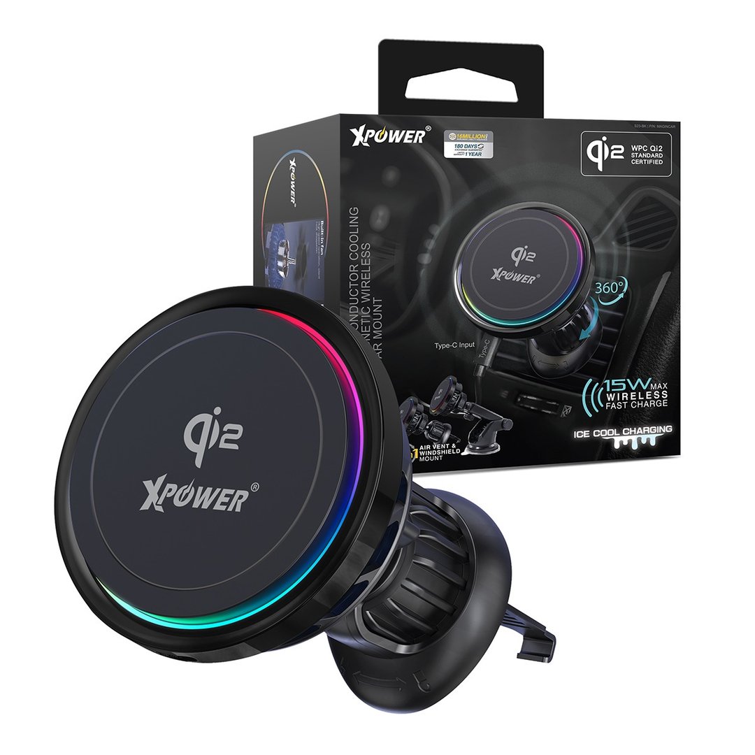 XPower MAGINCAR Qi2 15W半导体制冷MagCharge磁吸无线充电车支架 - 手机充电及周边 - 其他金属 黑色
