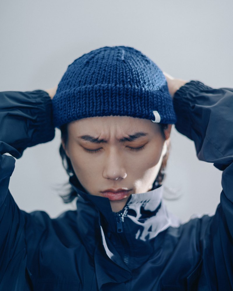 K021 手工编织超短圆顶毛帽水兵帽 - 深蓝 - 帽子 - 棉．麻 蓝色