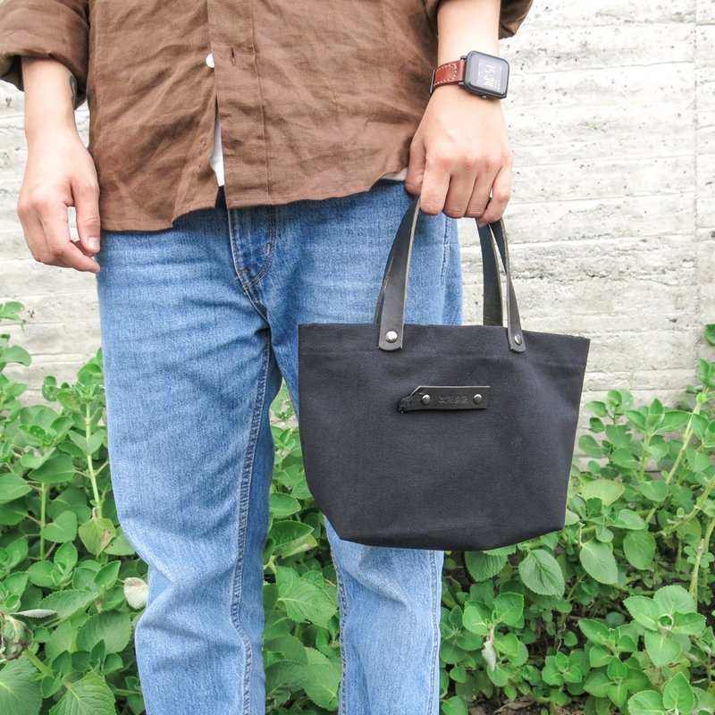 皮帆小提袋--抢眼黑 可当餐袋、出门便利小袋【改潮换袋】 - 随行杯提袋/水壶袋 - 棉．麻 黑色