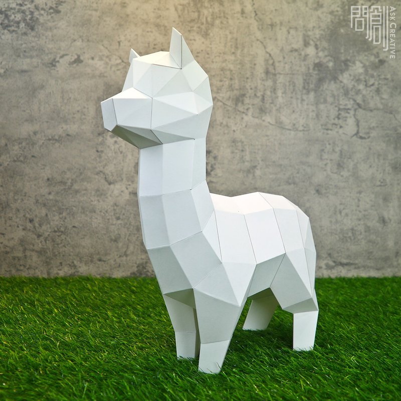 DIY手作3D纸模型摆饰 壁饰 挂饰 小动物系列 - 草泥马 - 玩偶/公仔 - 纸 白色
