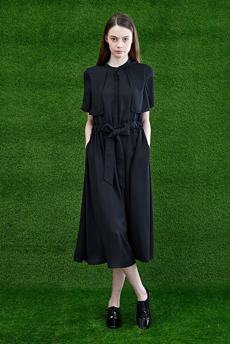 黑色绑带式长洋装 - 洋装/连衣裙 - 其他材质 黑色