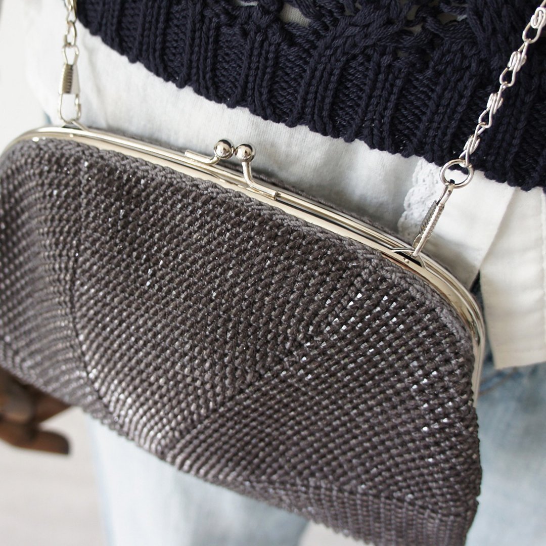 Ba-ba handmade  Acrylic beads crochet bag No.1283 - 手拿包 - 其他材质 灰色