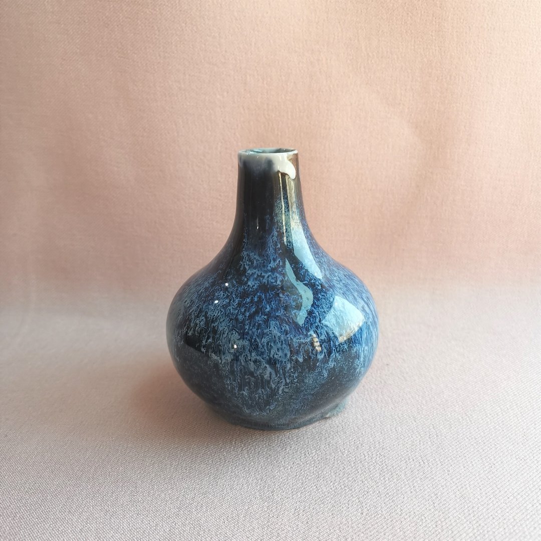 x深海迷途x 10cm手工瓷器花瓶 花器 鲜花 永生花 干燥花 圣诞礼物 - 花瓶/陶器 - 瓷 蓝色