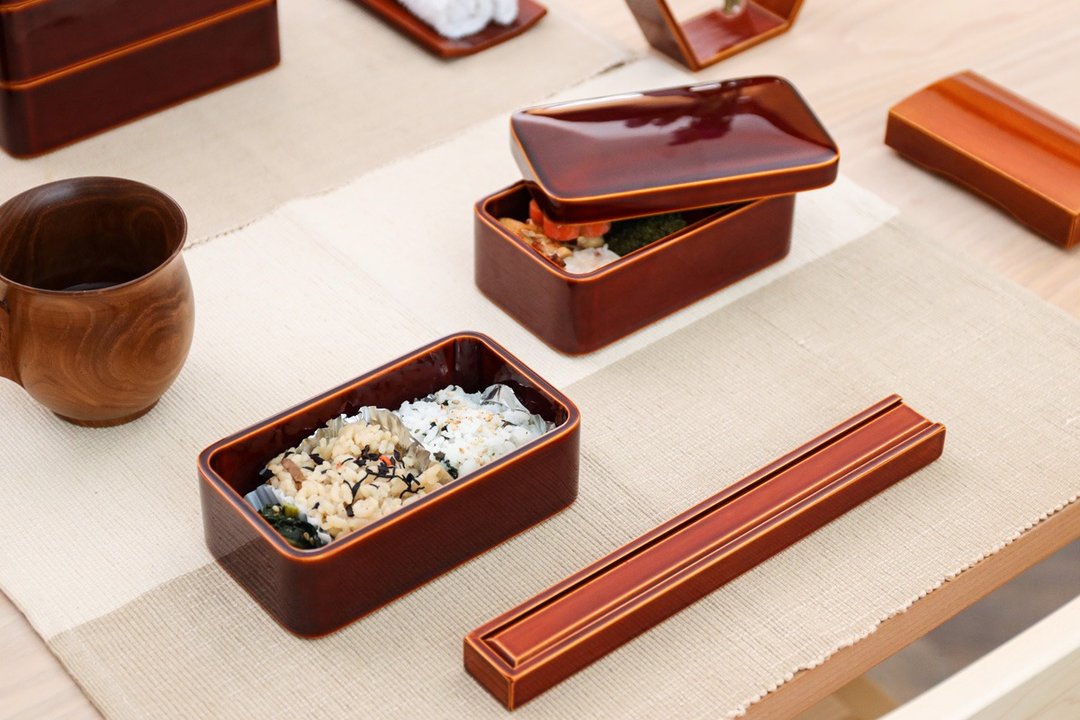 飞驒春庆 元田漆器 圆角双层便当盒 - 便当盒/饭盒 - 木头 咖啡色