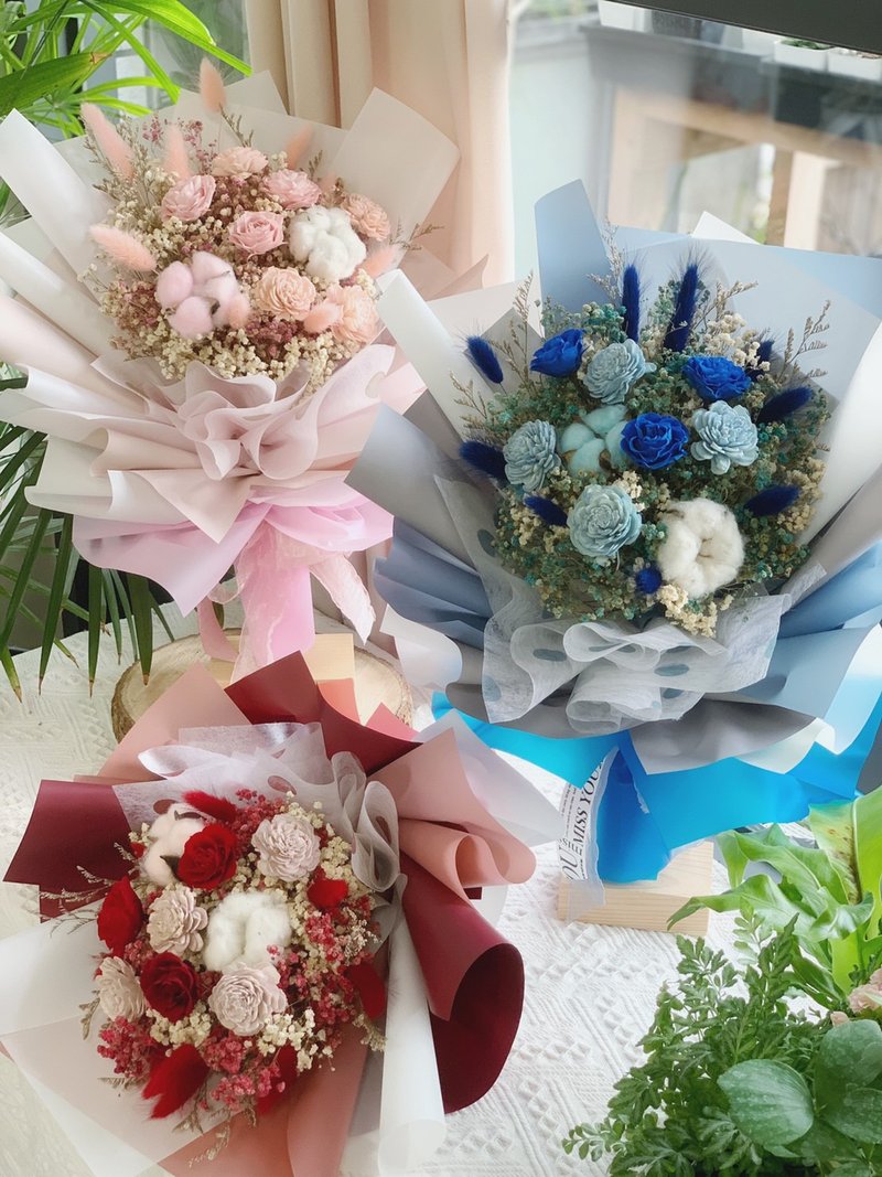 毕业花束/永生玫瑰 香氛花束/附赠1ml香氛瓶/3色 - 干燥花/捧花 - 植物．花 蓝色