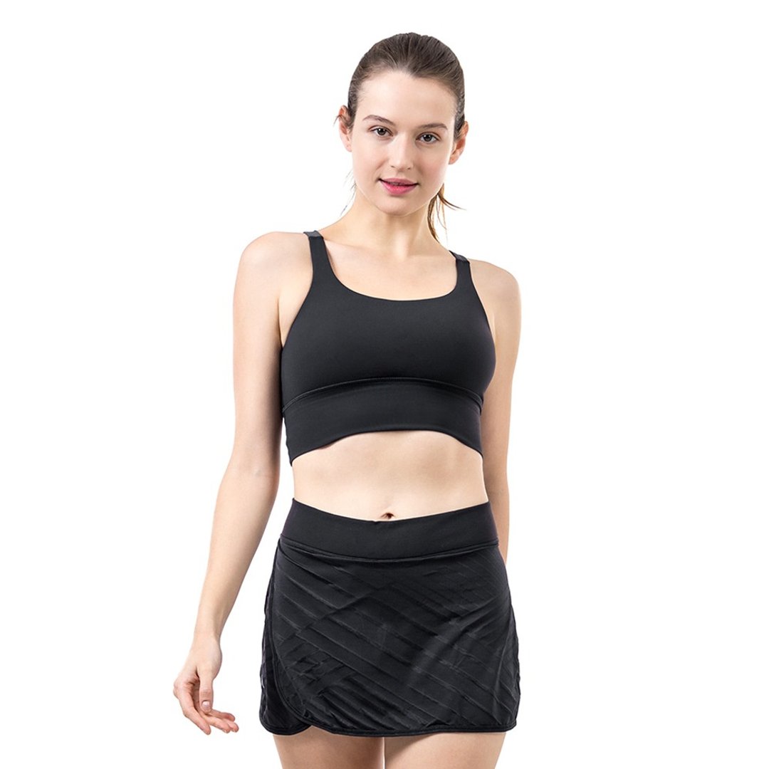 【NAMASTE】Alexia 俐落X流线短上衣 - 黑/铁灰 - 女装运动内衣 - 尼龙 黑色