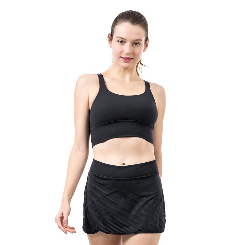 【NAMASTE】Alexia 俐落X流线短上衣 - 黑/铁灰 - 女装运动内衣 - 尼龙 黑色