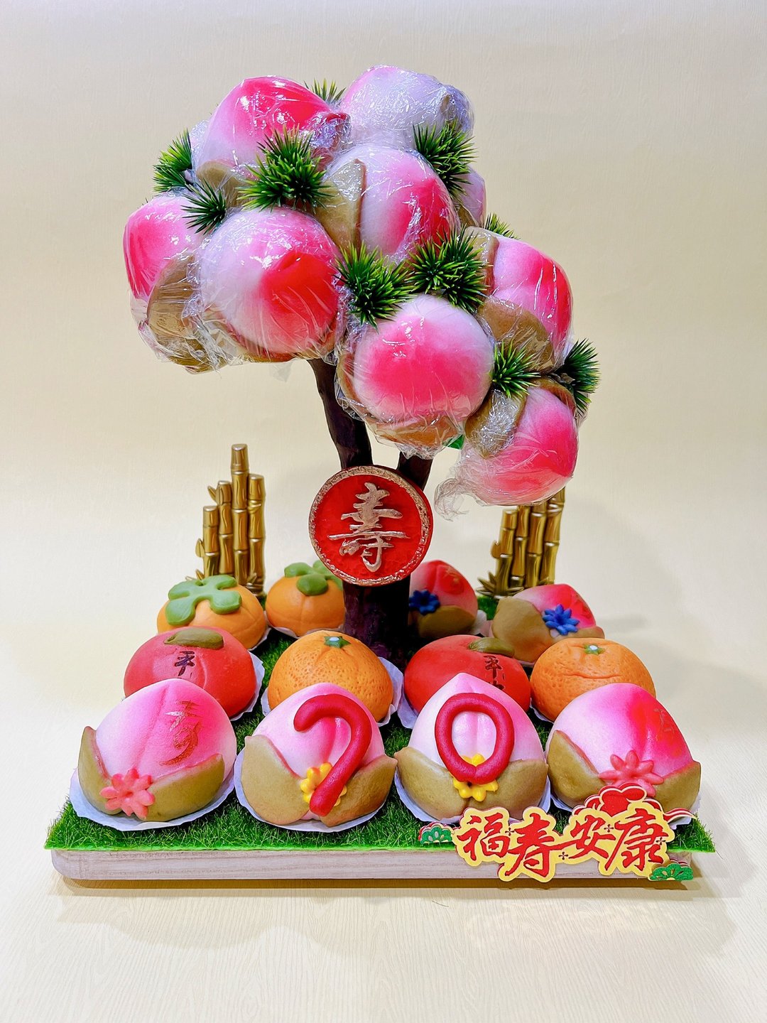 福寿安康 巨美寿桃树 2只树枝 - 其他 - 木头 咖啡色