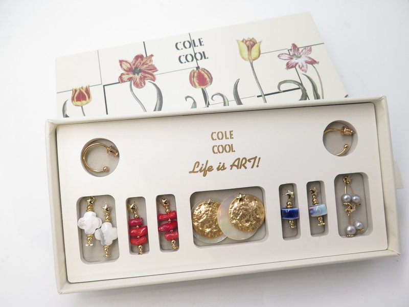 【Pinkoi 线下活动预购商品】COLE COOL5合1耳环礼盒套装 快乐篇 - 耳环/耳夹 - 贵金属 多色
