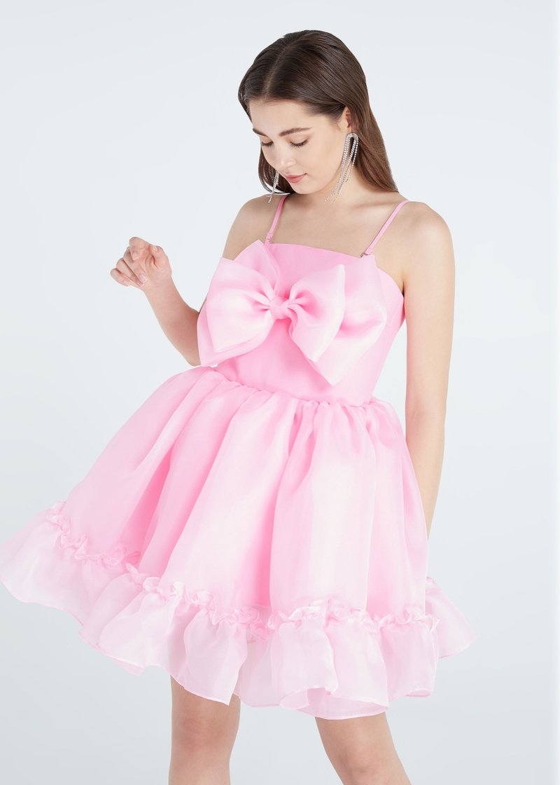 Lisa shocking pink organza mini dress cocktail party dress - 洋装/连衣裙 - 聚酯纤维 粉红色