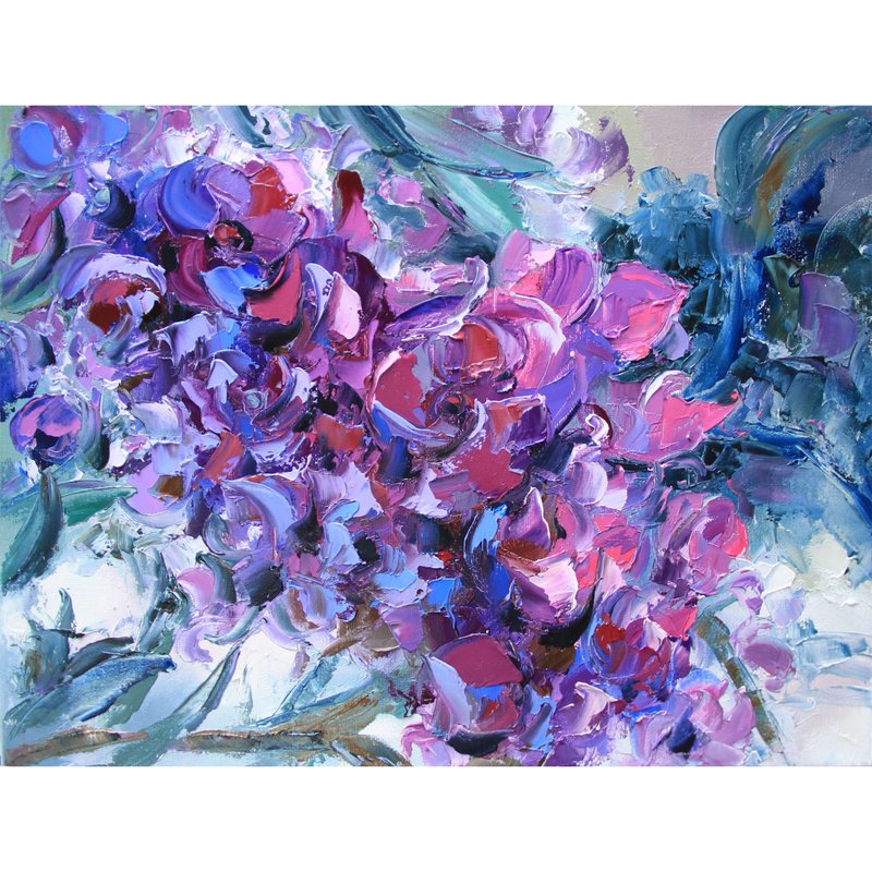 Purple orchid. Landscape with flowers orchids. Original art oil. - 海报/装饰画/版画 - 其他材质 多色