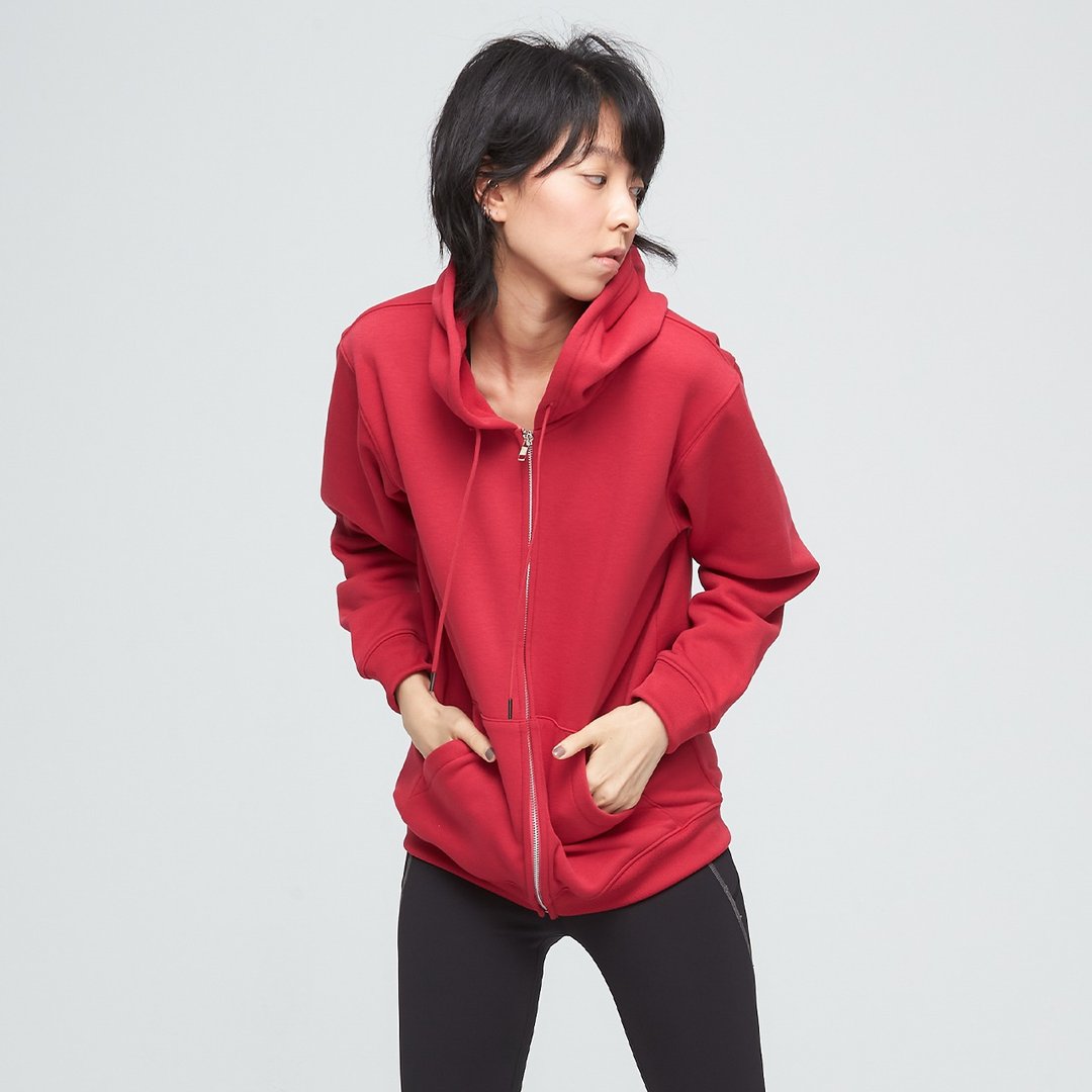 不可退换 /连帽口袋外套(中性)-波斯红 - 女装休闲/机能外套 - 聚酯纤维 红色