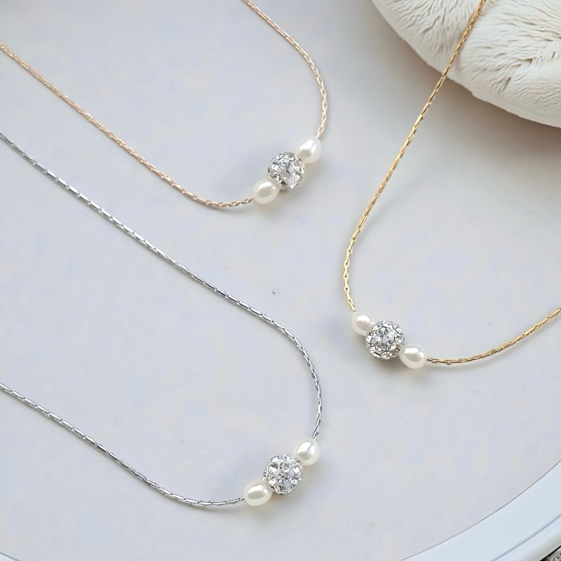 淡水珍珠与锆石钻石 闪耀 纤细项链 金属过敏友善/医疗级不锈钢/14k 珍珠 防过敏 珍珠项链 珍珠项链 - 项链 - 珍珠 金色