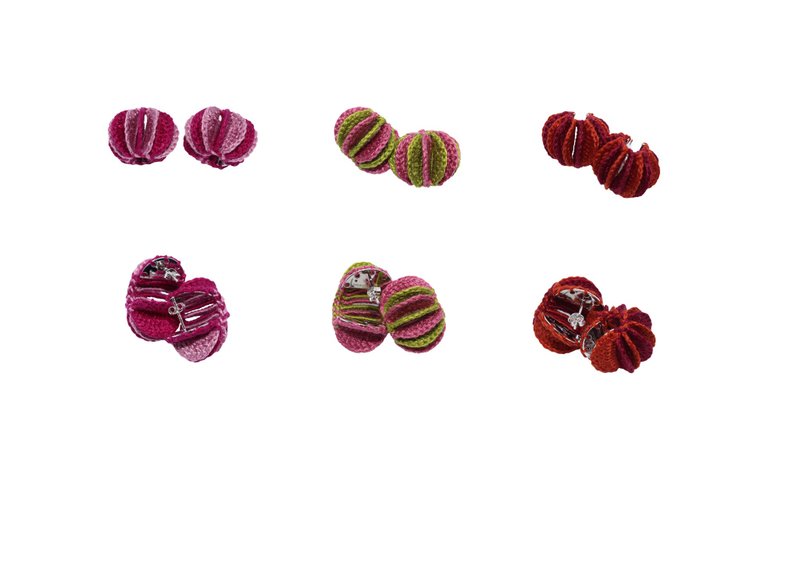 立体球形钩针耳钉 - 耳环/耳夹 - 棉．麻 多色