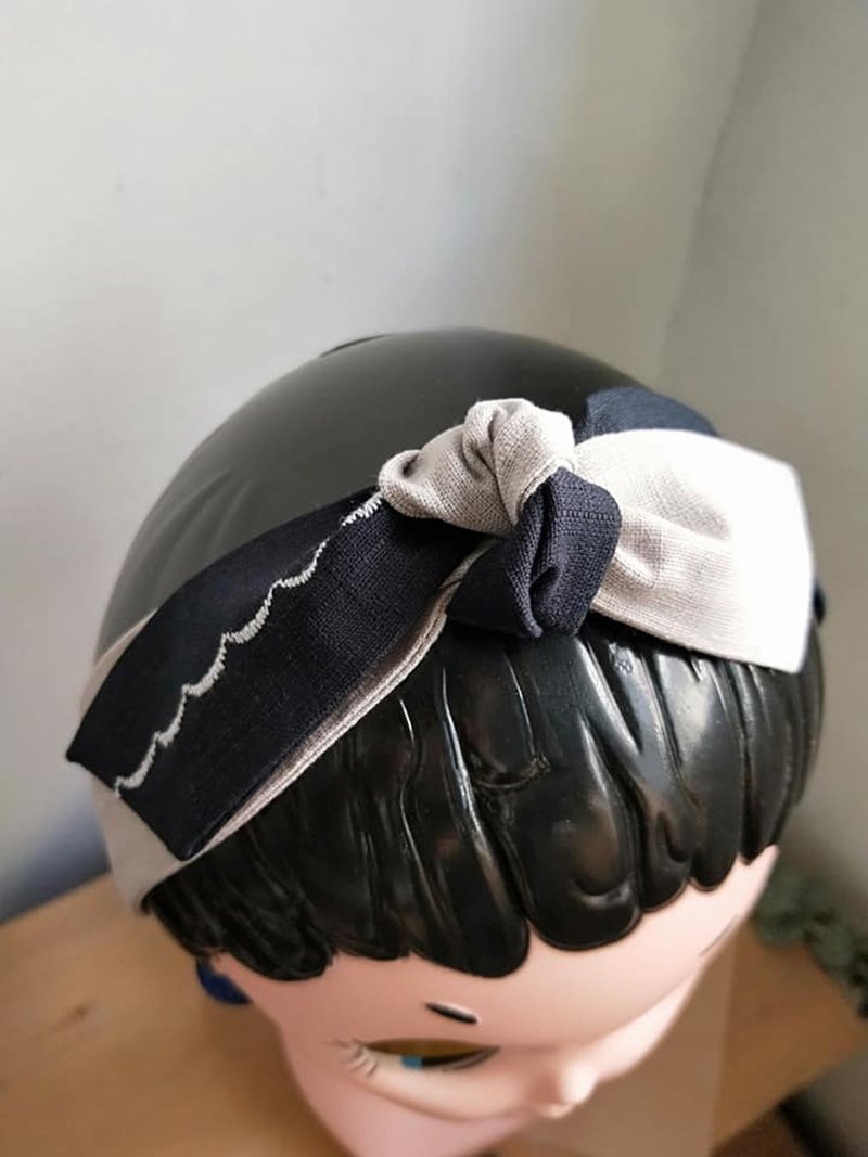 绑式发带-松紧-玄月(电绣) - 发饰 - 棉．麻 多色