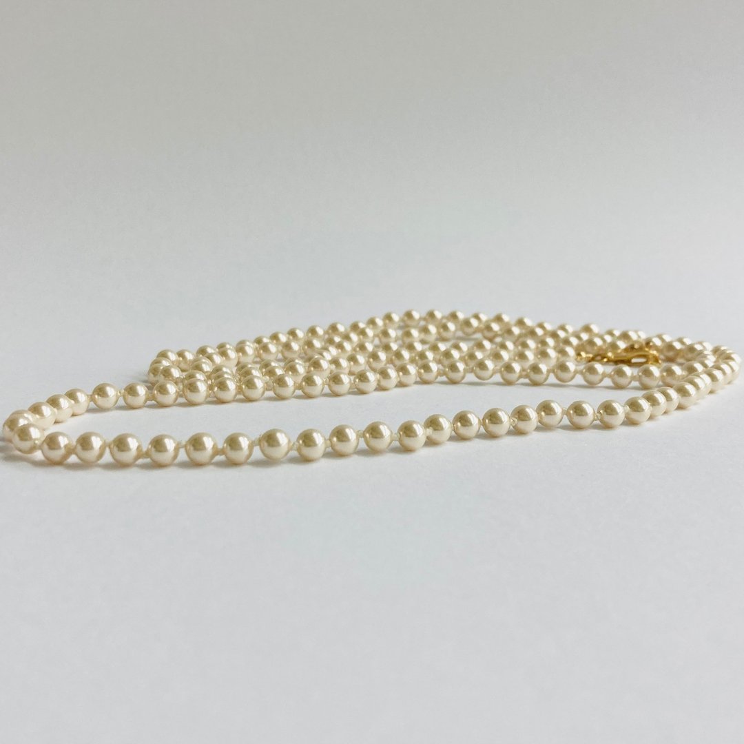 玻璃珠全结珠长项链／约5mm、约95cm／奶油色／G／日本制造／复古风格 - 项链 - 玻璃 金色
