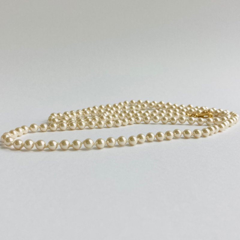 玻璃珠全结珠长项链／约5mm、约95cm／奶油色／G／日本制造／复古风格 - 项链 - 玻璃 金色