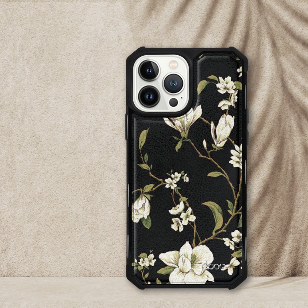 iPhone 13全系列军规防摔皮革磁吸手机壳-百合(黑壳) - 手机壳/手机套 - 其他材质 多色