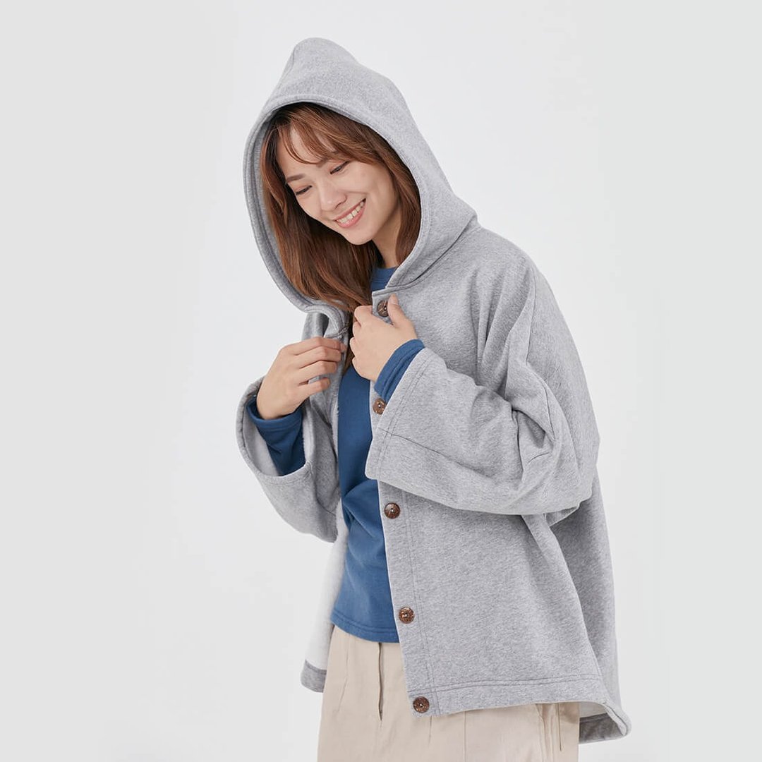 Dove暖窝刷毛宽袖连帽外套/中灰 - 女装休闲/机能外套 - 棉 灰色