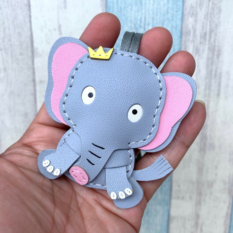 疗愈小物 灰色 可爱 大象 纯手工缝制 皮革 吊饰 小尺寸 - 吊饰 - 真皮 灰色
