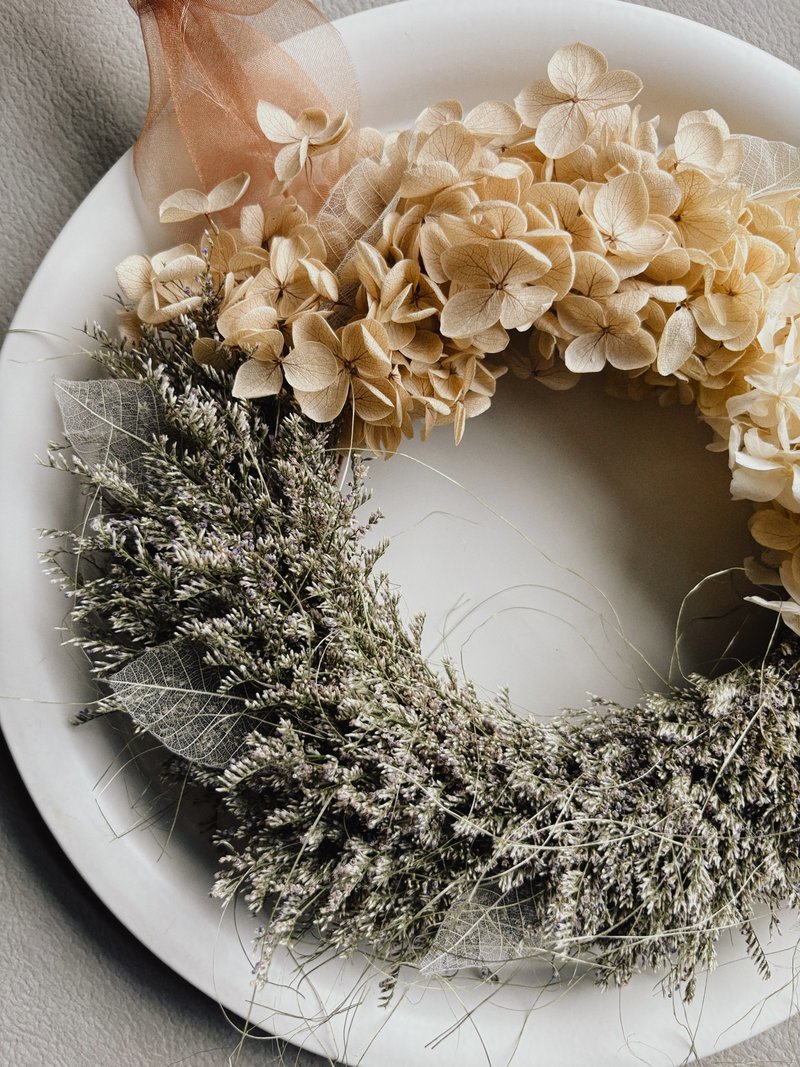 金色田园梦花圈∣ 卡斯比亚。永生绣球花 - 摆饰 - 植物．花 卡其色