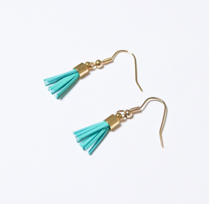 湖水绿．流苏耳环 - 耳环/耳夹 - 真皮 绿色