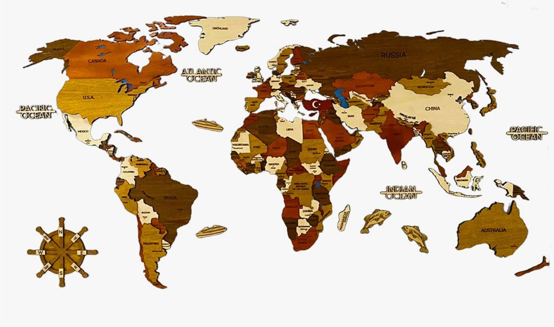 Classic-Wooden World Map, Wall Decoration for Home and Offices - 墙贴/壁贴 - 木头 