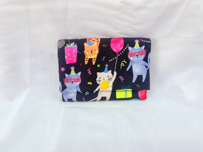 多层次零钱包-黑底插画风派对猫猫 - 零钱包 - 棉．麻 黑色