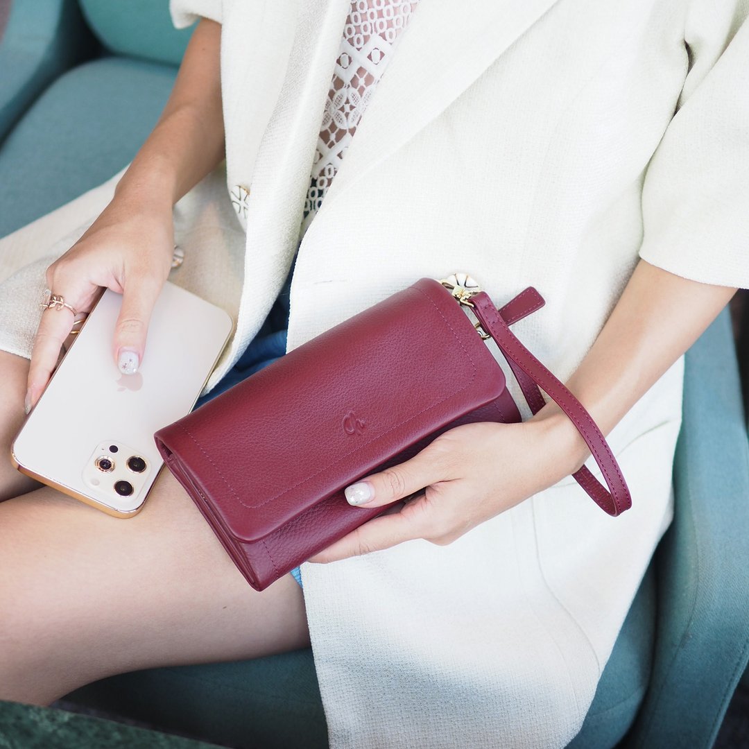Mousse wallet (Burgundy) : Long wallet, Soft leather wallet, Dark red - 皮夹/钱包 - 真皮 红色