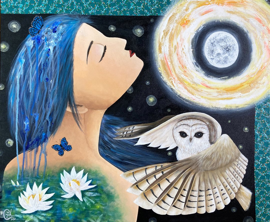 月亮女性童话绘画－沉浸在皎洁的月光 - 订制画像 - 棉 多色