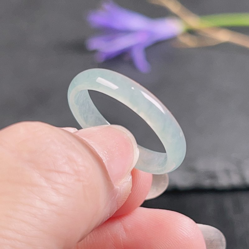 【求·缘】冰蓝水翡翠戒指戒圈 | 国际16围 | 天然翡翠A货 | 送礼 - 戒指 - 玉石 蓝色