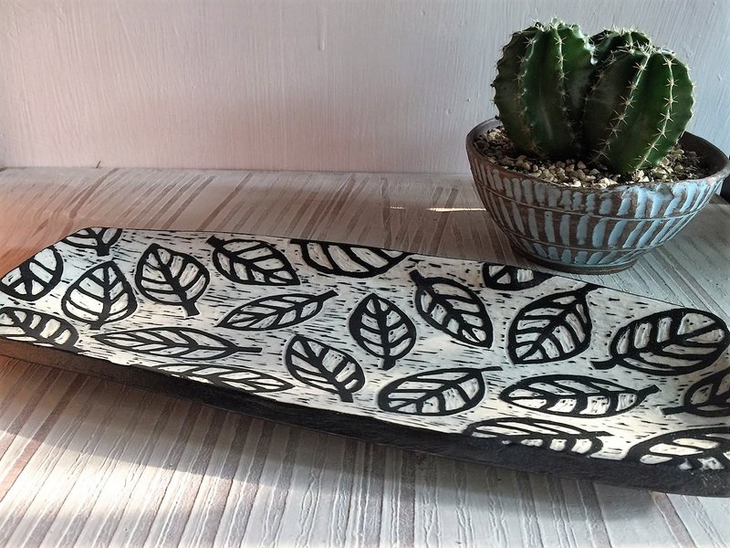 阳刻系列-叶纹白陶长盘_陶器餐盘 - 浅碟/小碟子 - 陶 白色