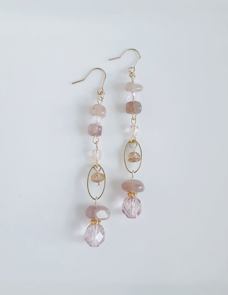 非洲红东陵、耳夹耳针石摇曳设计 可改为防过敏耳针 - 耳环/耳夹 - 石头 粉红色