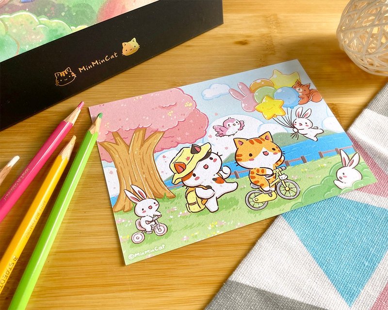 秘密猫 一起出游趣 插画明信片 - 卡片/明信片 - 纸 多色