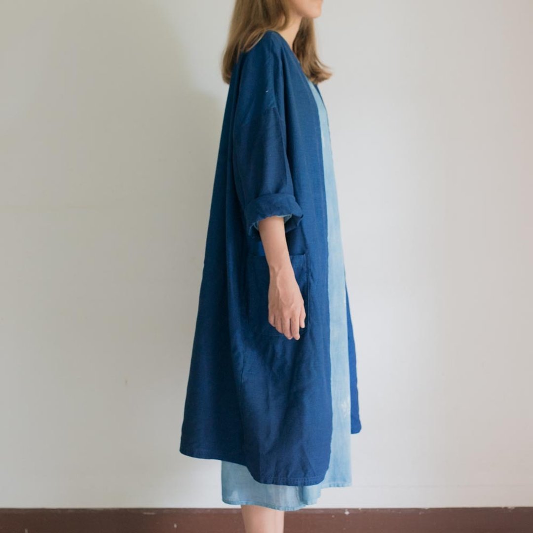 Midnight Vibes | Natural Linen deep blue dye indigo | Long Jacket - 女装休闲/机能外套 - 棉 蓝色