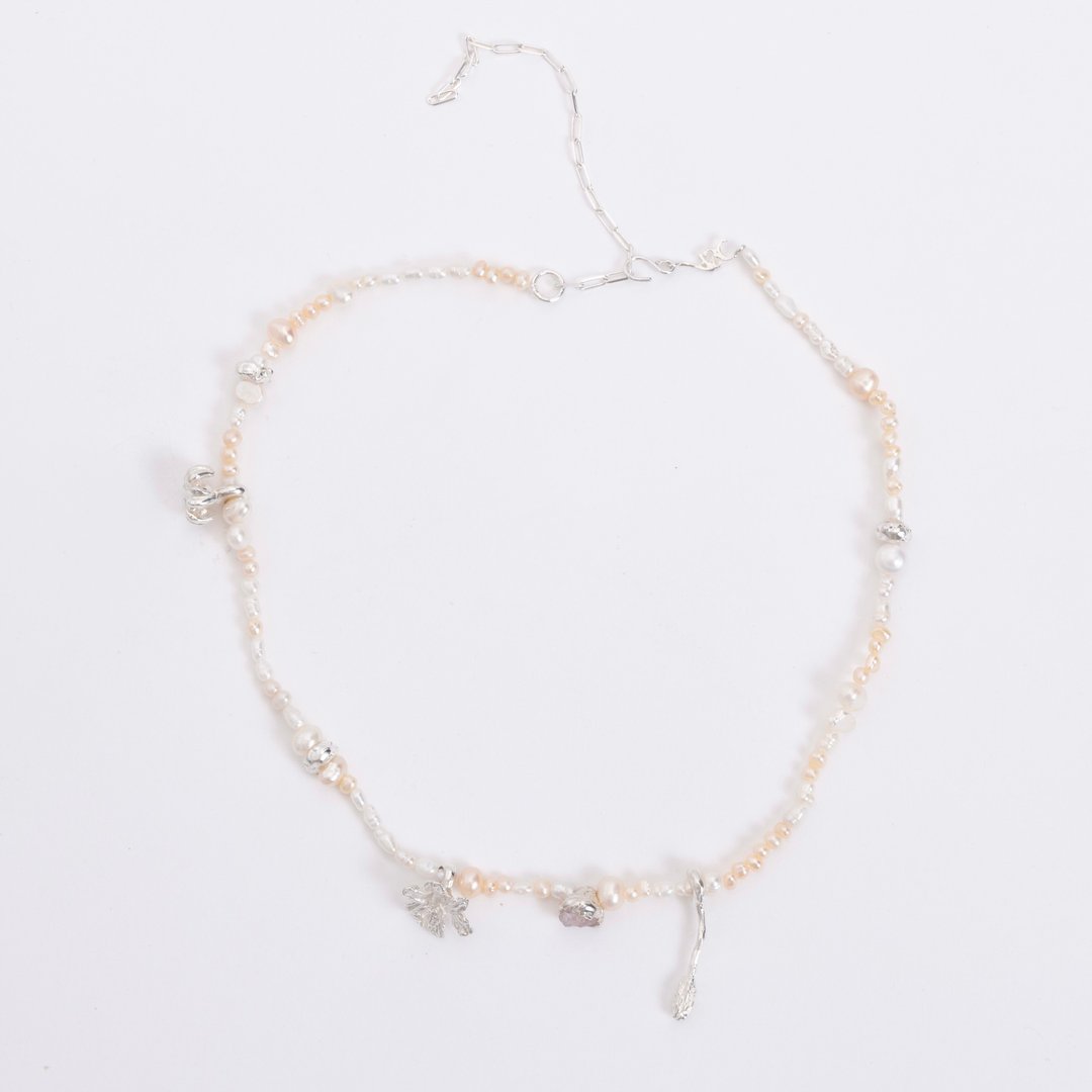 Spring wreath pearl necklace s /春日花圈珍珠项链 s - 项链 - 纯银 