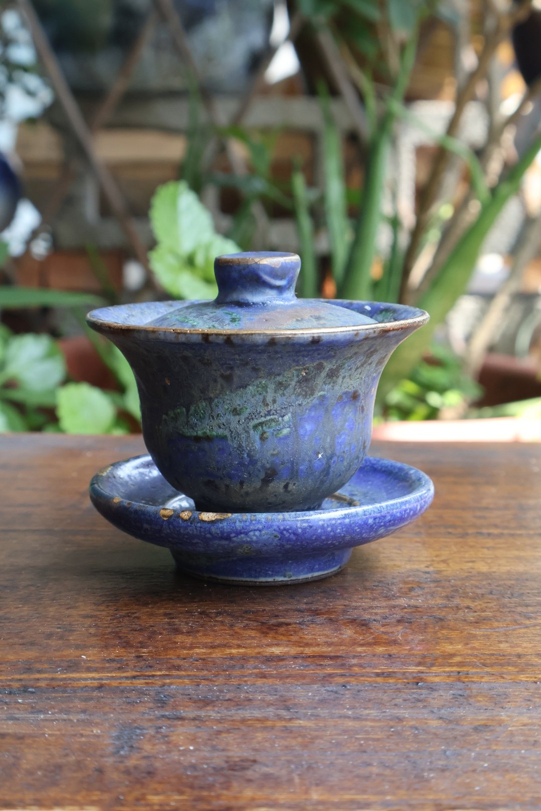 草木灰釉盖碗杯-蓝色-余华宇老师手作-容量约80c c - 茶具/茶杯 - 陶 