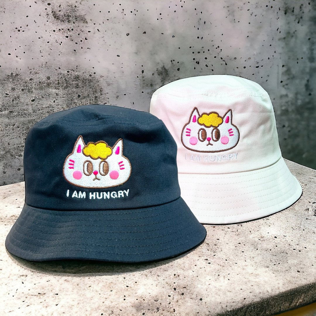 Kingnekosan Kiyo 肚饿可爱刺绣渔夫帽 Bucket Hat - 帽子 - 棉 白色