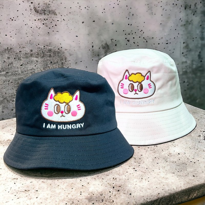 Kingnekosan Kiyo 肚饿可爱刺绣渔夫帽 Bucket Hat - 帽子 - 棉．麻 白色