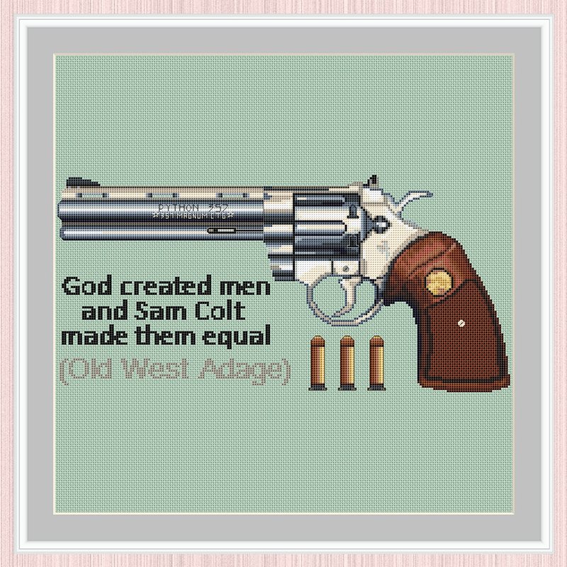Colt Python Cross Stitch Pattern | Revolver Embroidery Scheme | Pistol 十字繡圖案 - 手工艺教程/工具书 - 其他材质 