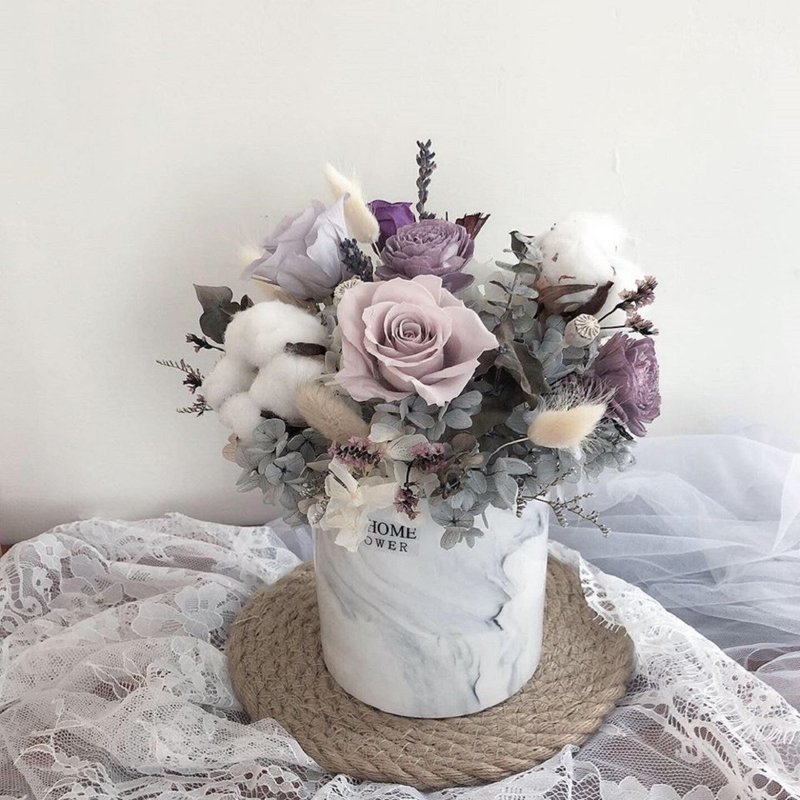 大理石纹永生花礼 典雅紫灰色 莫兰迪色 永生花 干燥花 索拉花 - 摆饰 - 植物．花 紫色