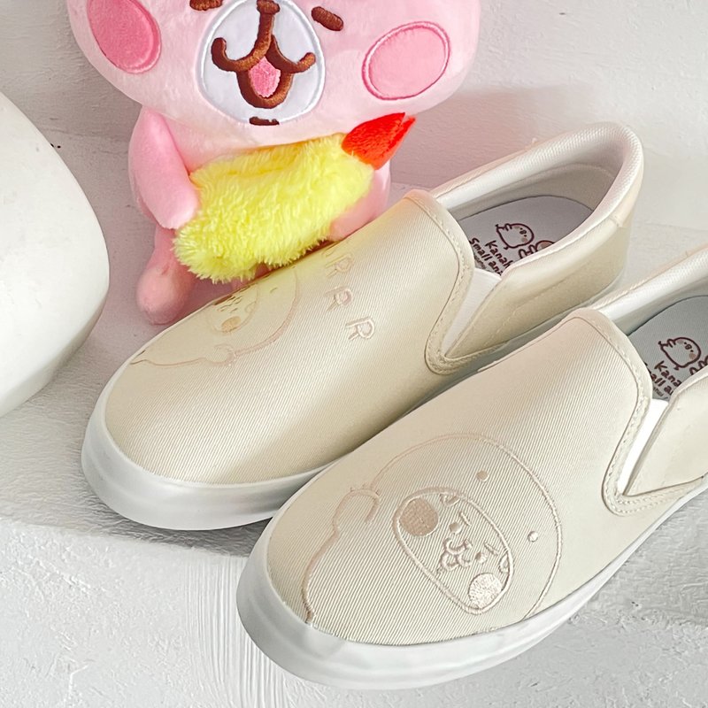 Paidal x 卡娜赫拉的小动物 恐龙系列休闲鞋懒人鞋不弯腰鞋-杏 - 女款休闲鞋 - 棉．麻 卡其色