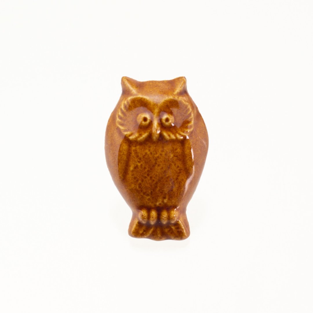 ceramics brooch owl brown - 胸针 - 陶 咖啡色