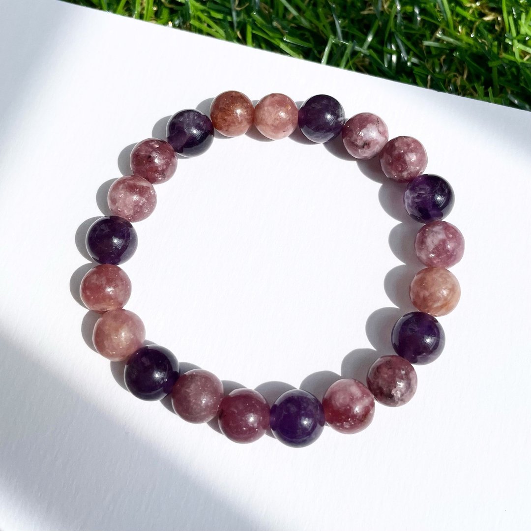 Natural Stones Bracelet - Amethyst&Mica(USA) - 手链/手环 - 贵金属 