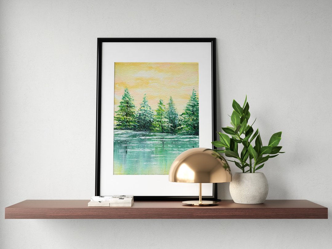 【冬青湖畔】限量版复刻画 | 松柏冬季风景 | 岁寒三友挂画 - 海报/装饰画/版画 - 纸 