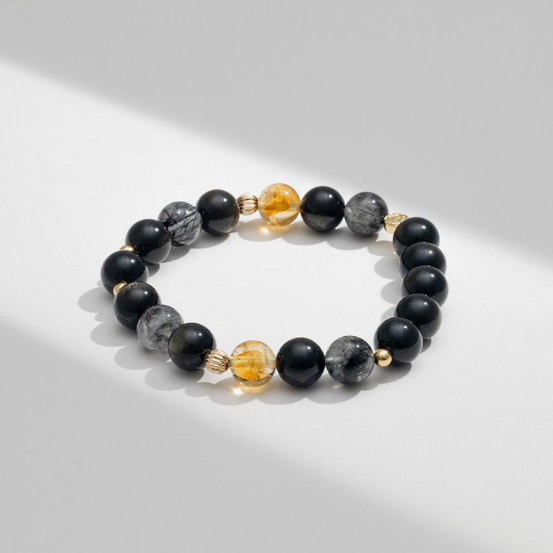 夜阑 | 金曜石 黑发晶 黄塔晶 | 男款水晶手链 - 手链/手环 - 水晶 黑色
