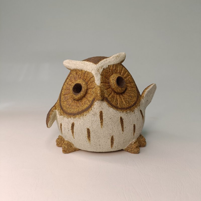 迷你Q版猫头鹰-黄嘴角鸮/陶艺品/原创设计 - 摆饰 - 陶 