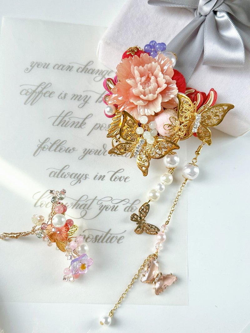 结婚头饰/裙褂头饰/中式头饰/新娘头饰/和服头饰/婚嫁 - 发饰 - 其他金属 粉红色