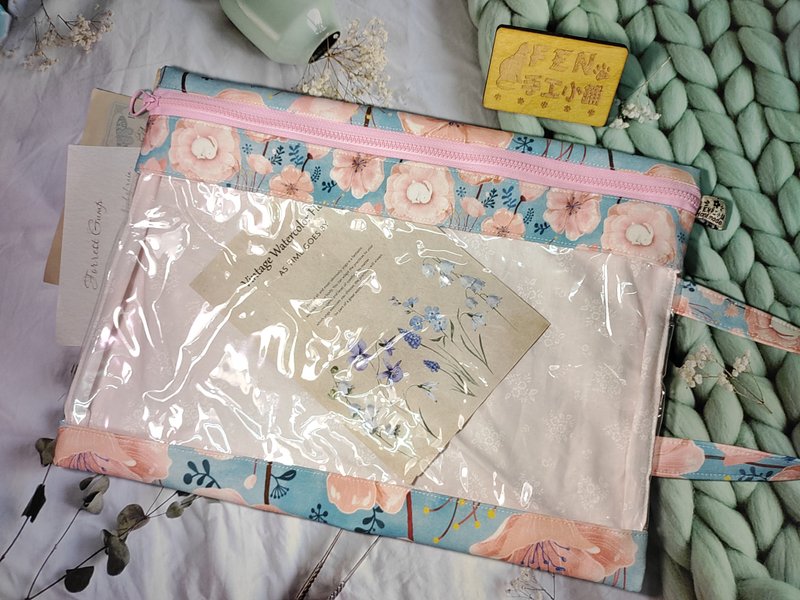 透明袋物系列-台湾设计师彩色喷墨-粉色花苞兔防轻拨水牛津透明袋 - 手提包/手提袋 - 棉．麻 